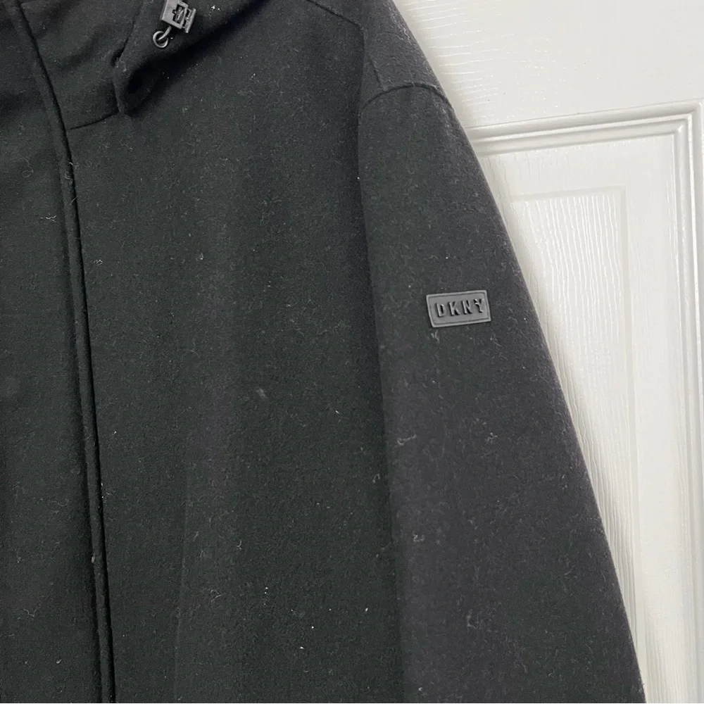 DKNY Men's Sleek Black Overcoat Top Coat Wool Blend
